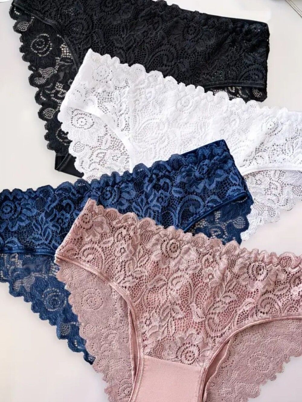 Lace Bikini Briefs - Pack of 4 (Black, White, Navy, Mauve)-I